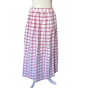 Vintage Pink & White Cotton Gingham Plaid Long Skirt Cottagecore Sz 12/ 28 Waist